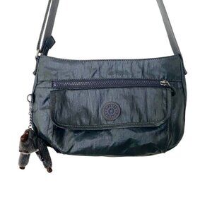 Kipling Nylon Metallic Gunmetal Gray Zip Crossbody Shoulder Bag